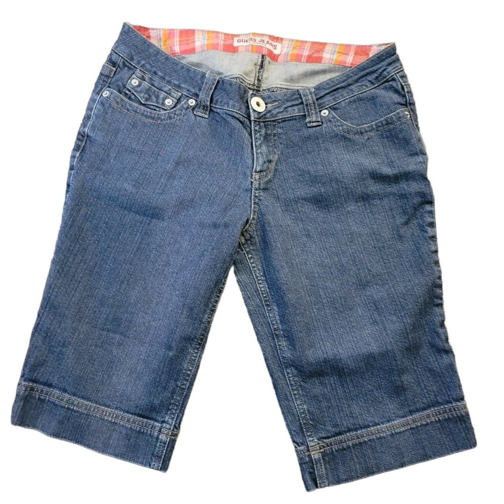 Guess Jeans Shorts Dark Wash Bermuda Decorative Rivets Woman's Size 31 JJ1675